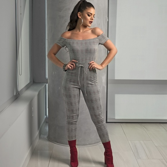 Plaid Off The Shoulder Jumpsuit